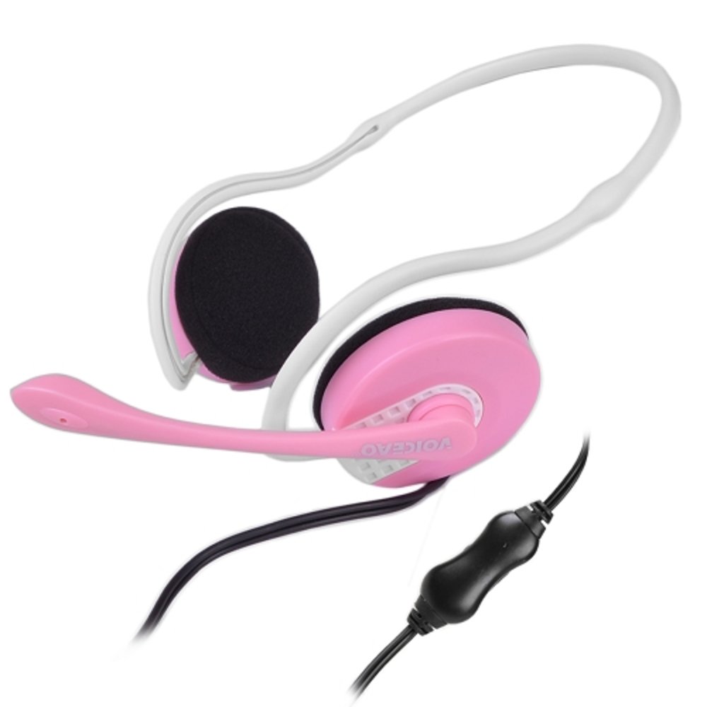 Voiceao 811MU Behind-the-Head Stereo Headphones w/Boom Mic (Pink) - Retail Hanging Package