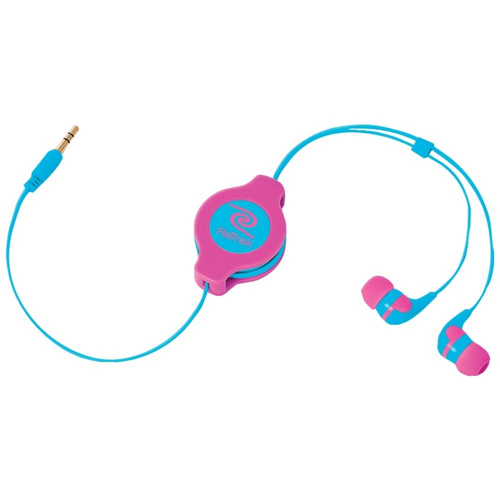 RETRAK ETAUDNPKBU Retractable Earbuds (Neon Pink/Blue)