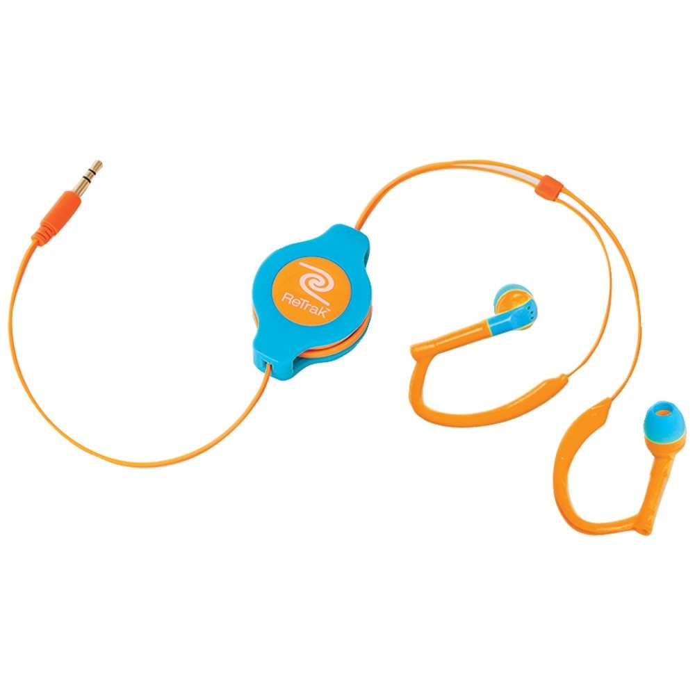 RETRAK ETAUDWBUOR Retractable Sports Wrap Earbuds (Neon Blue/Orange)