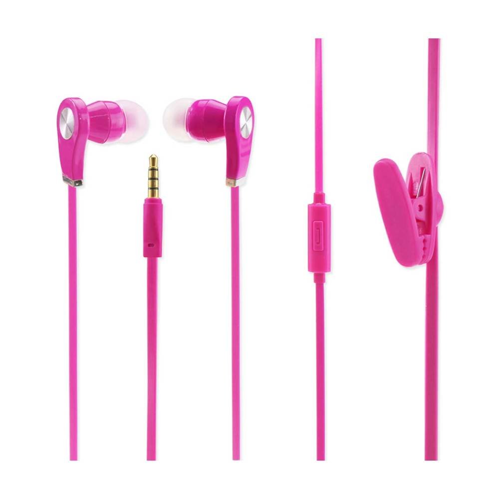 Reiko Earphone 3.5Mm With Mic And In Ear Rubber Caps Hot Pink