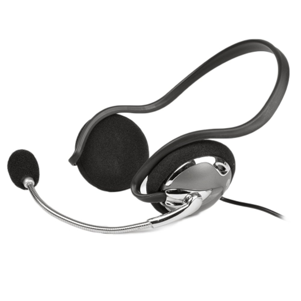 JAZZ-150 Behind-the-Head Headset w/Flexible Boom Microphone Inline Volume Control & 3.5mm Jacks (Silver/Black)