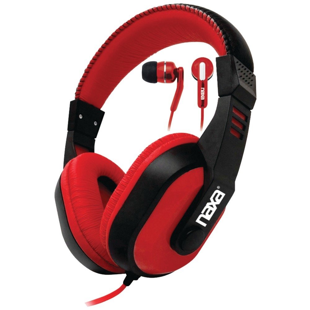 NAXA NE-934Red DJZ Ultra Plus Headphone/Earbud Combo (Red)