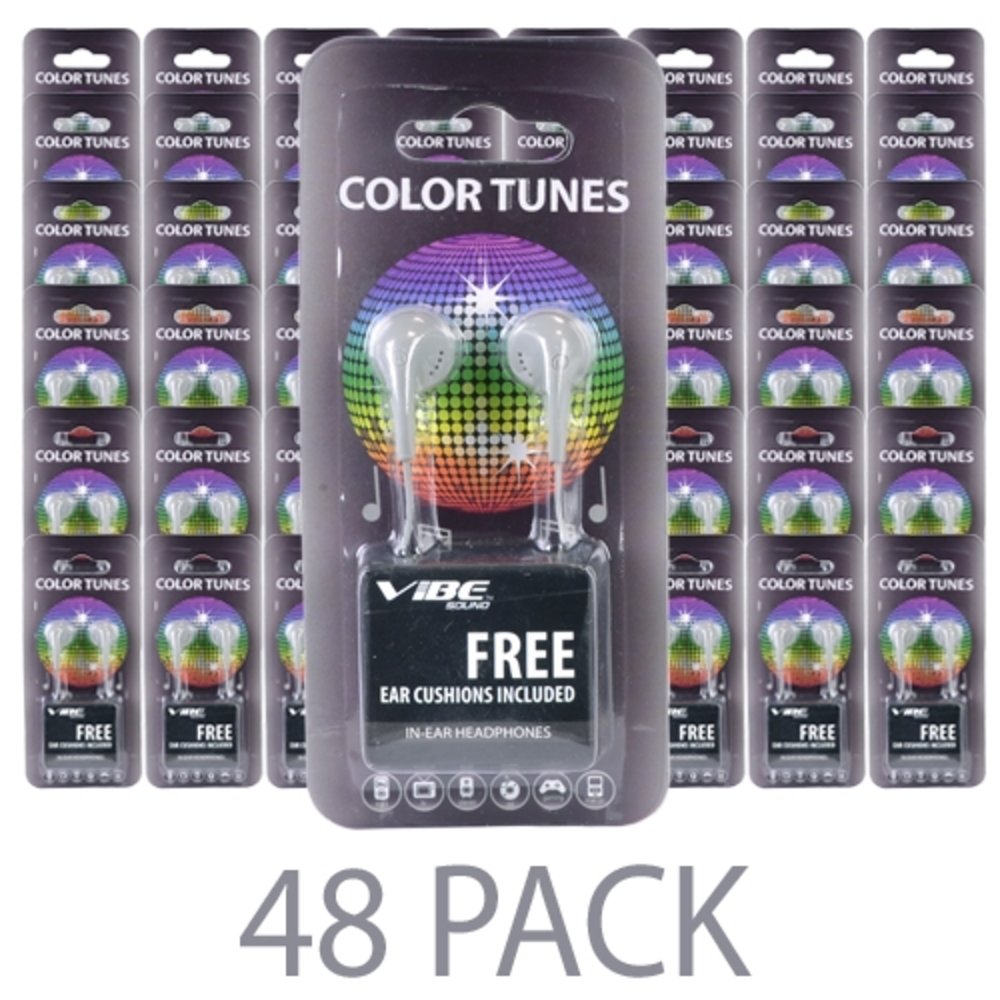 (48-Pack) Vibe Color Tunes VS-120-GRY In-Ear Stereo Headphones (Gray) - Retail Hanging Package